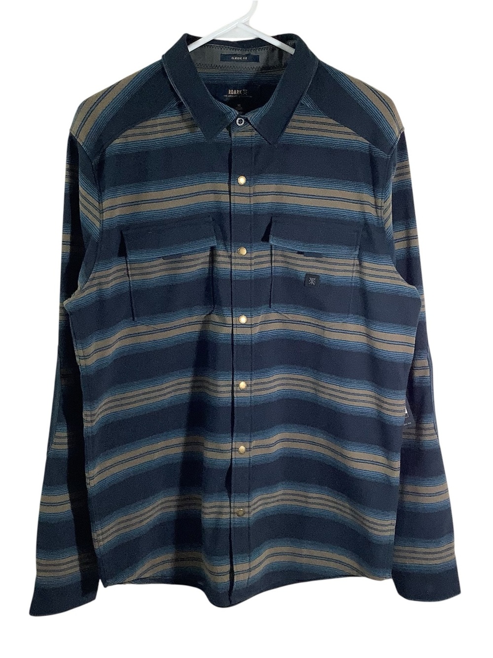 Roark Blue Stripe Long Sleeve Shirt Snap Flannel Aztec